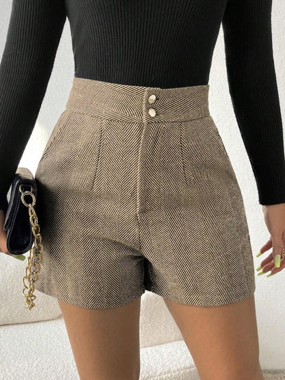 Korte Broek Hoge Taille met Visgraat Patroon - StudioMarella