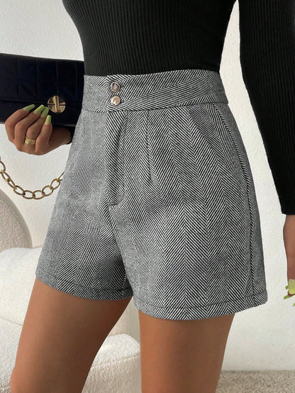 Korte broek met visgraatmotief en hoge taille