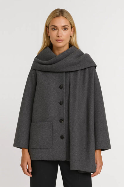 Dames Jas Kort Oversized Met Sjaalkraag Elegant - StudioMarella