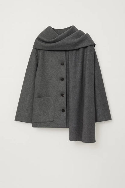 Dames Jas Kort Oversized Met Sjaalkraag Elegant