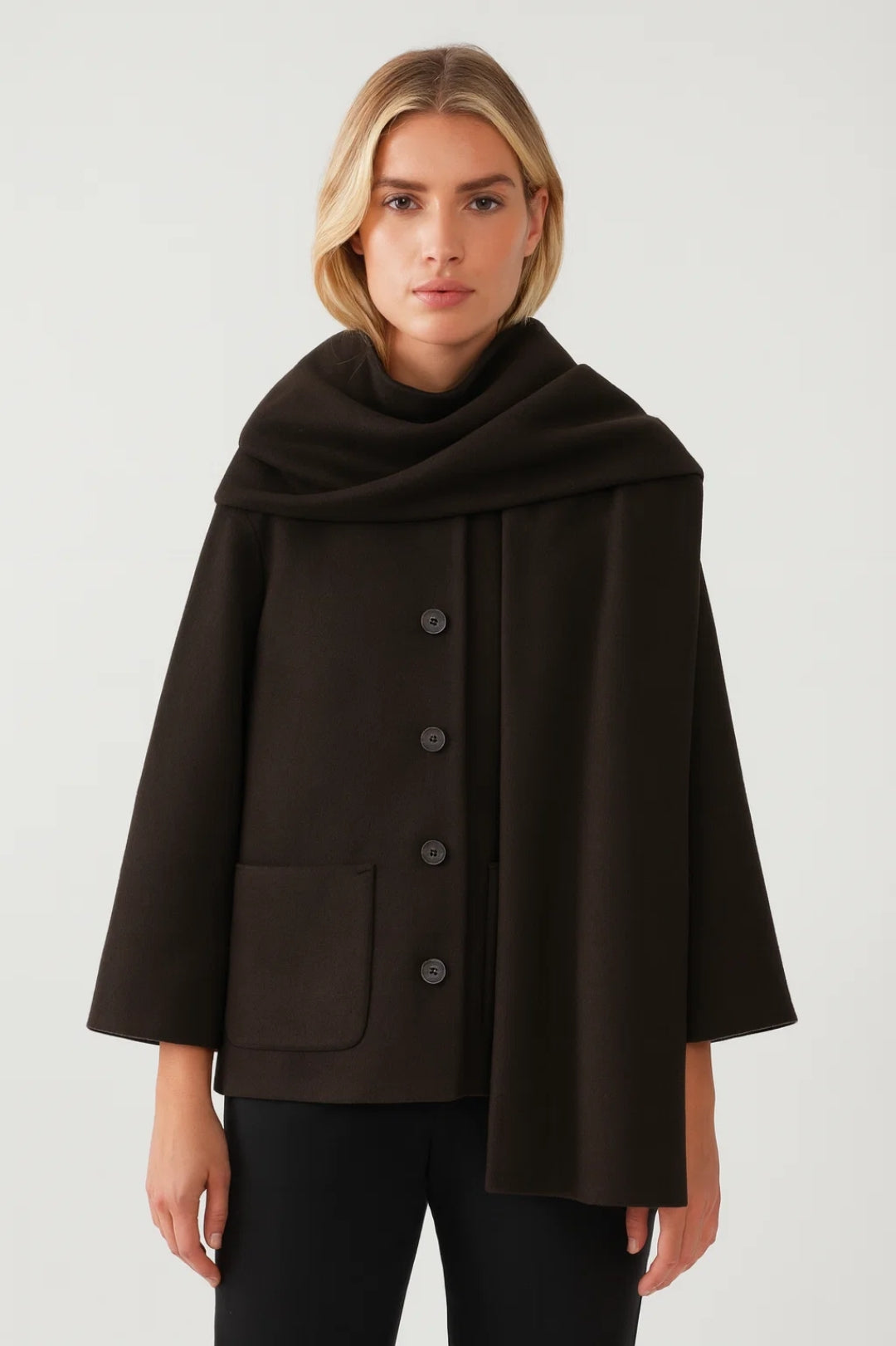 Dames Jas Kort Oversized Met Sjaalkraag Elegant