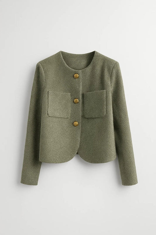 Dames Blazer Kort Model Gouden Knopen Zonder Kraag - StudioMarella