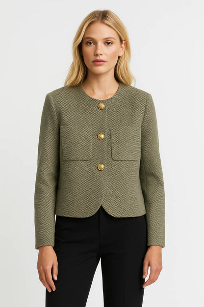 Dames Blazer Kort Model Gouden Knopen Zonder Kraag