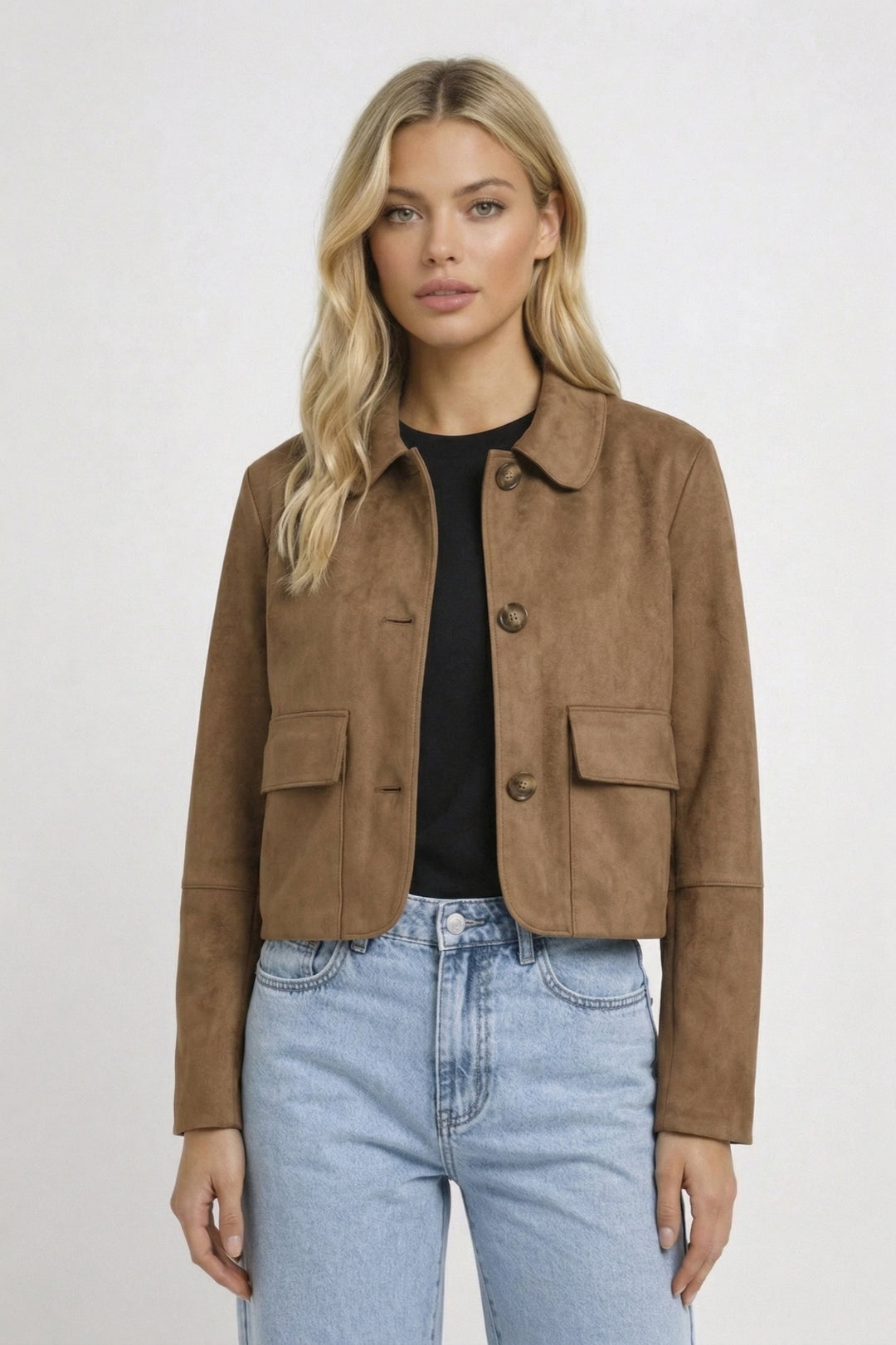 Korte Damesjas met Kraag en Zakken - Casual Stijl
