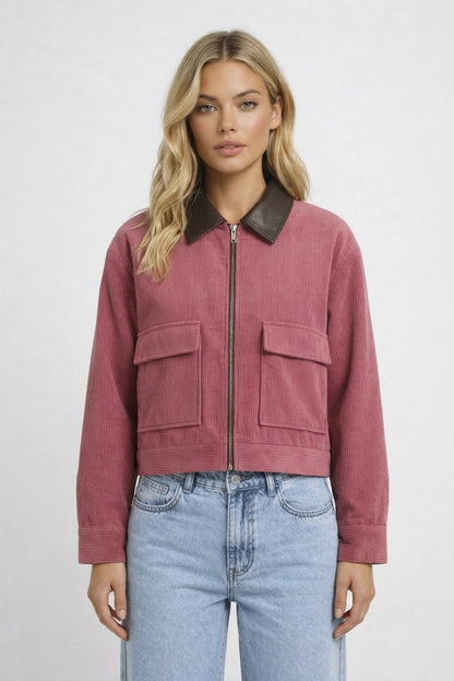 Dames Jas Kort Oversized met Contrasterende Kraag