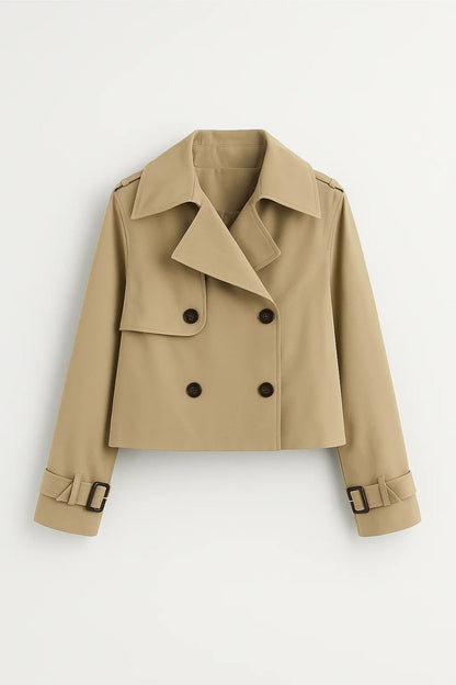 Korte Damesjas met Dubbele Knopenrij en Trench Stijl - StudioMarella