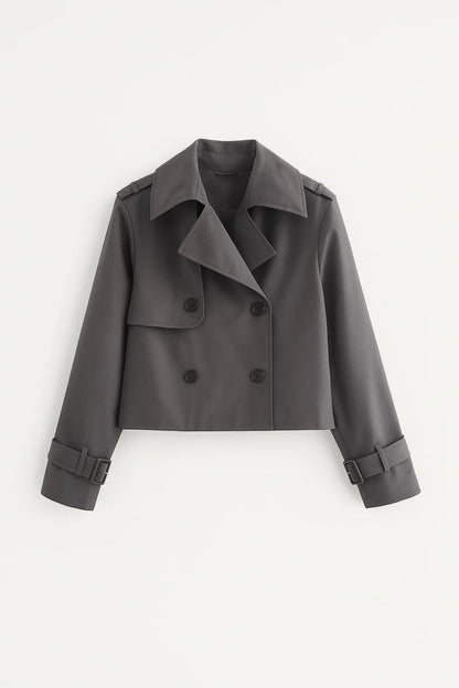 Korte Damesjas met Dubbele Knopenrij en Trench Stijl