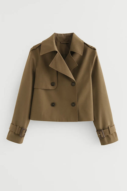 Korte Damesjas met Dubbele Knopenrij en Trench Stijl