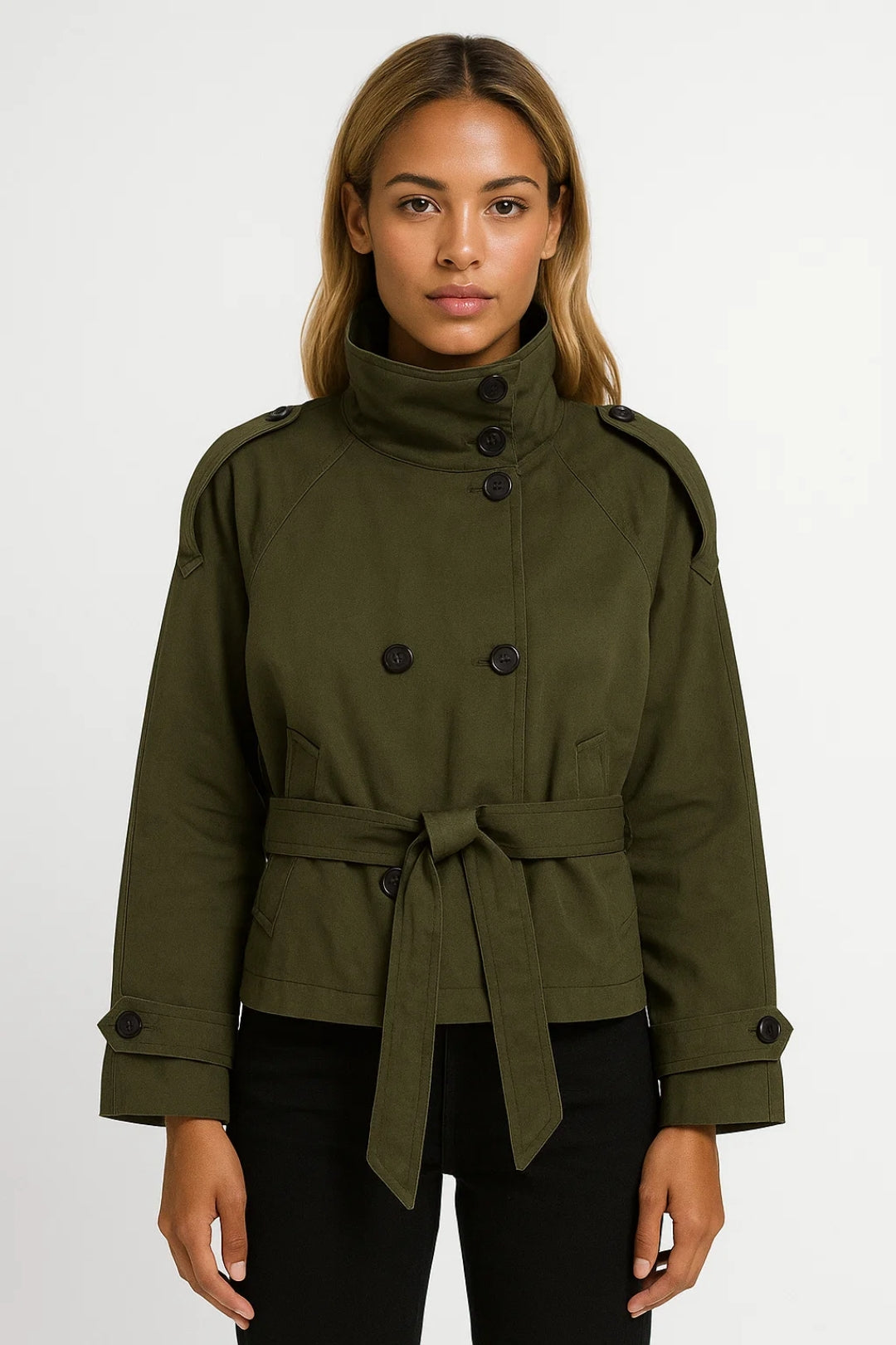 Korte Damesjas - Trenchcoat met Ceintuur en Epauletten Casual Stijl