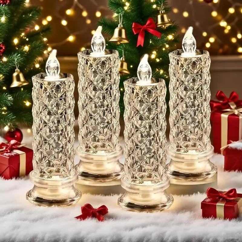 LED Kristalkaars Set 4 Stuks Warmwit Licht Batterij Veilige Nepkaarsen voor Feestdagen en Sfeerverlichting Zonder Vlam Kristalglas Look Tafeldecoratie
