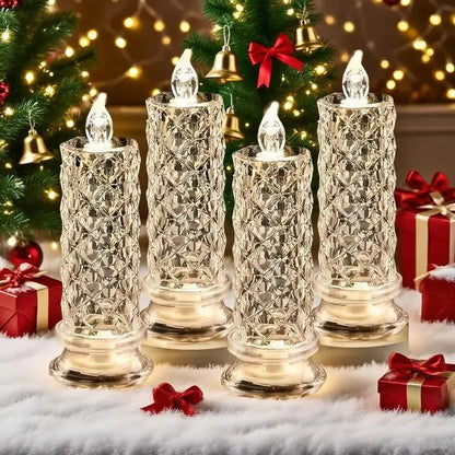 LED Kristalkaars Set 4 Stuks Warmwit Licht Batterij Veilige Nepkaarsen voor Feestdagen en Sfeerverlichting Zonder Vlam Kristalglas Look Tafeldecoratie