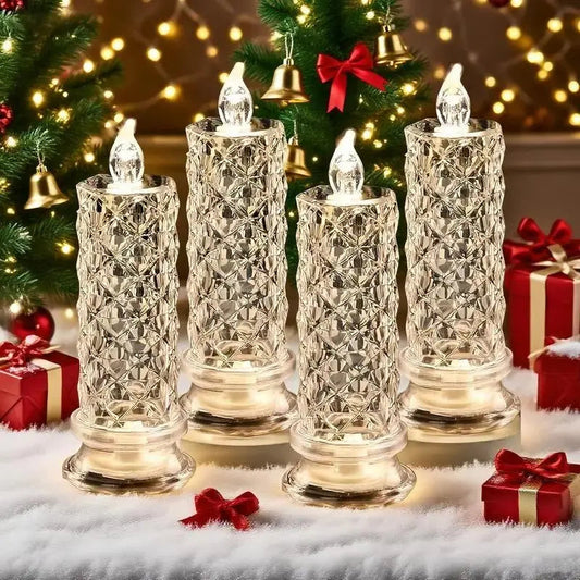 LED Kristalkaars Set 4 Stuks Warmwit Licht Batterij Veilige Nepkaarsen voor Feestdagen en Sfeerverlichting Zonder Vlam Kristalglas Look Tafeldecoratie