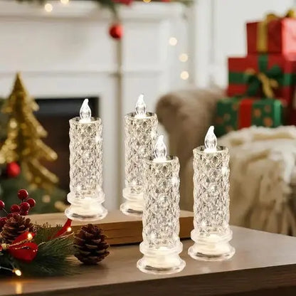 LED Kristalkaars Set 4 Stuks Warmwit Licht Batterij Veilige Nepkaarsen voor Feestdagen en Sfeerverlichting Zonder Vlam Kristalglas Look Tafeldecoratie