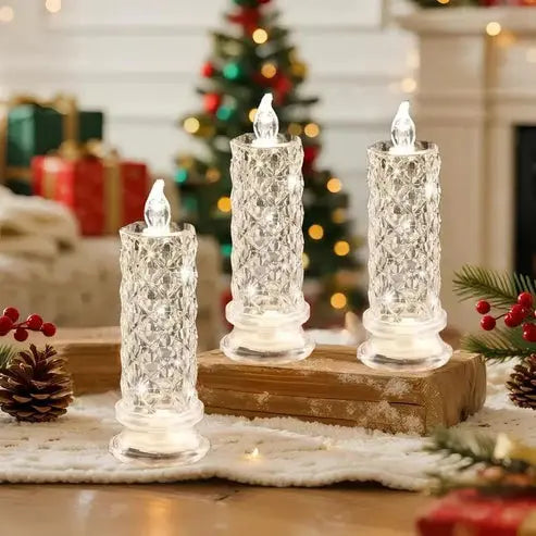 LED Kristalkaars Set 4 Stuks Warmwit Licht Batterij Veilige Nepkaarsen voor Feestdagen en Sfeerverlichting Zonder Vlam Kristalglas Look Tafeldecoratie