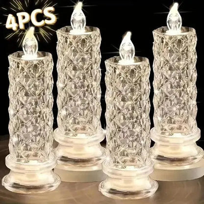LED Kristalkaars Set 4 Stuks Warmwit Licht Batterij Veilige Nepkaarsen voor Feestdagen en Sfeerverlichting Zonder Vlam Kristalglas Look Tafeldecoratie