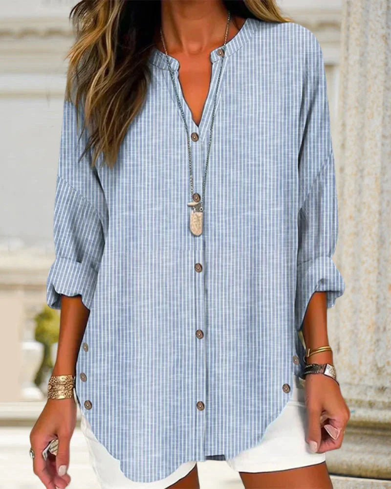 V-hals Blouse Gestreept Elegante Dame Blouse - StudioMarella