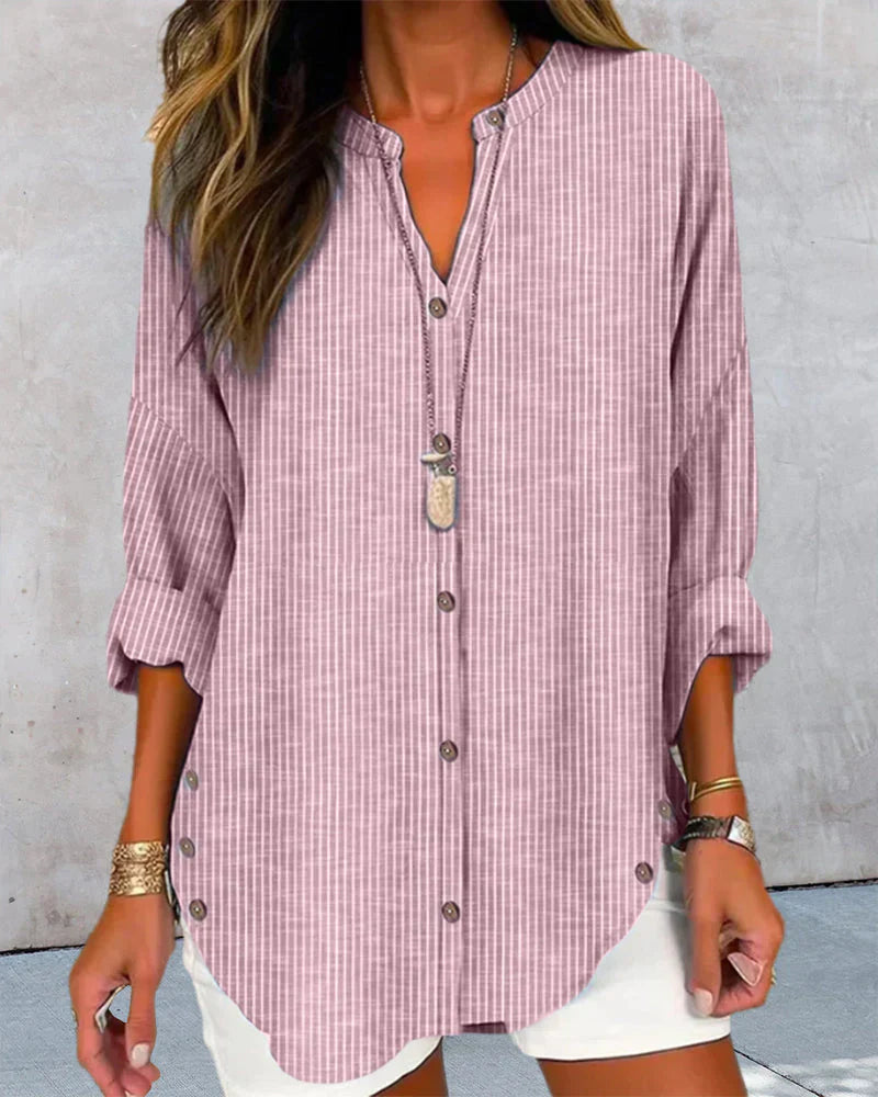 Elegante Blouse met Ruitenpatroon en V-hals