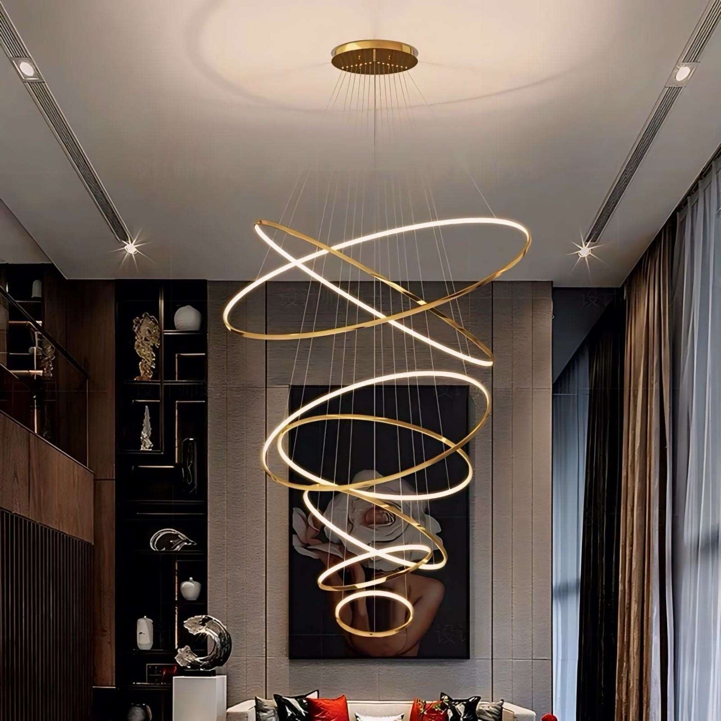 LED Kroonluchter Ringen Dimbaar RVS Goud Of Zwart 3 Tot 8 Elementen
