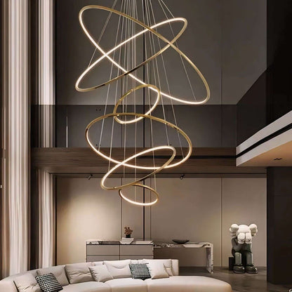 LED Kroonluchter Ringen Dimbaar RVS Goud Of Zwart 3 Tot 8 Elementen