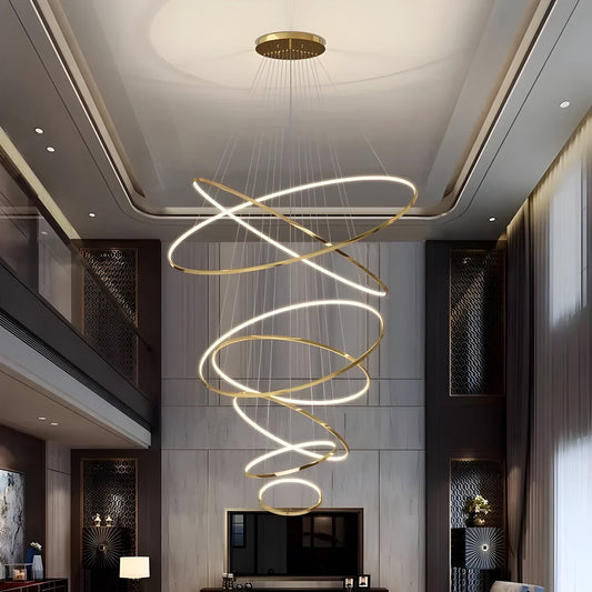 LED Kroonluchter Ringen Dimbaar RVS Goud Of Zwart 3 Tot 8 Elementen