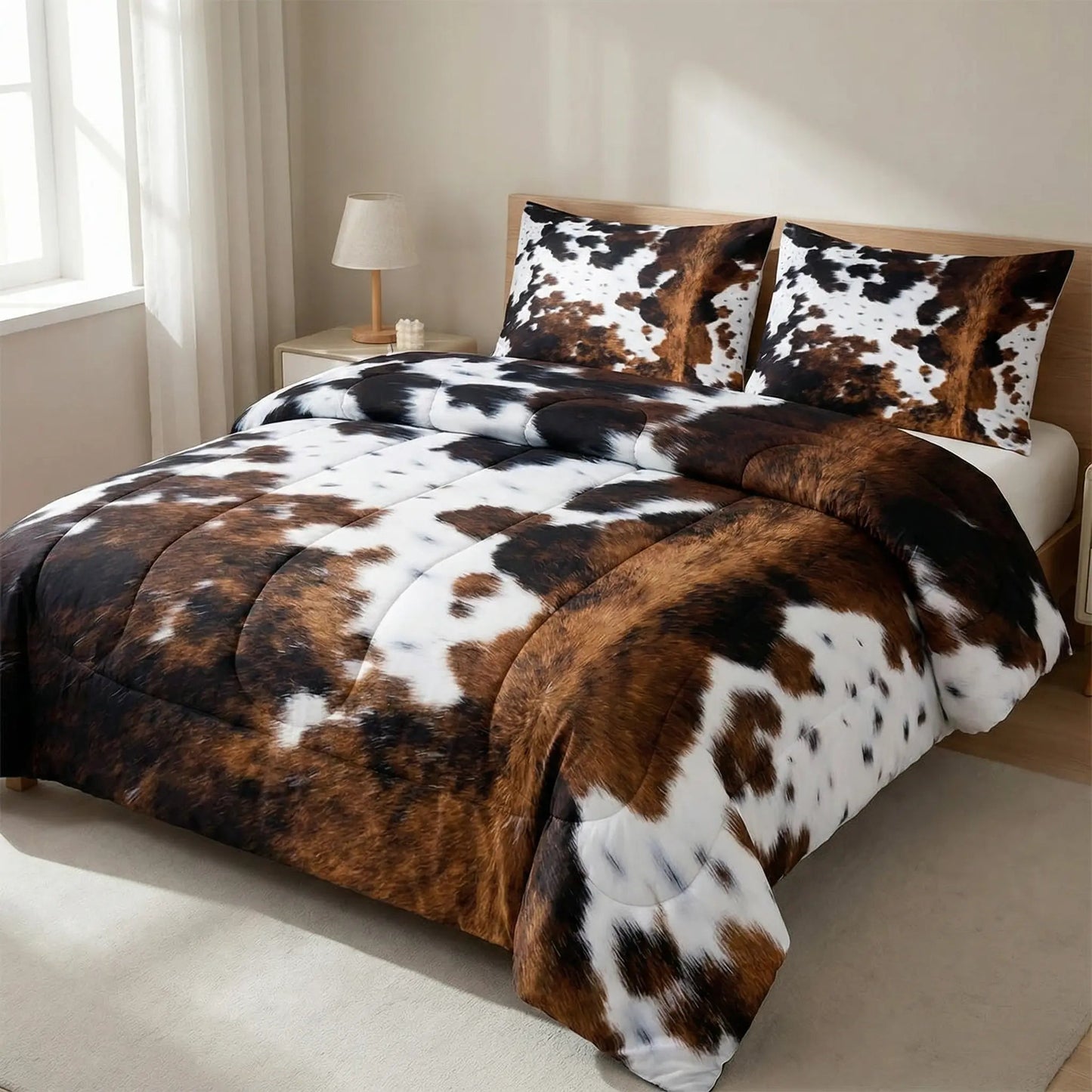 Dekbedovertrek Set met Koeienprint Western Stijl Bruin Zwart Wit Polyester 90gsm voor 1-persoons tot Kingsize Bed