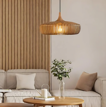 Houten Hanglamp Japandi Design Massief Hout 43cm