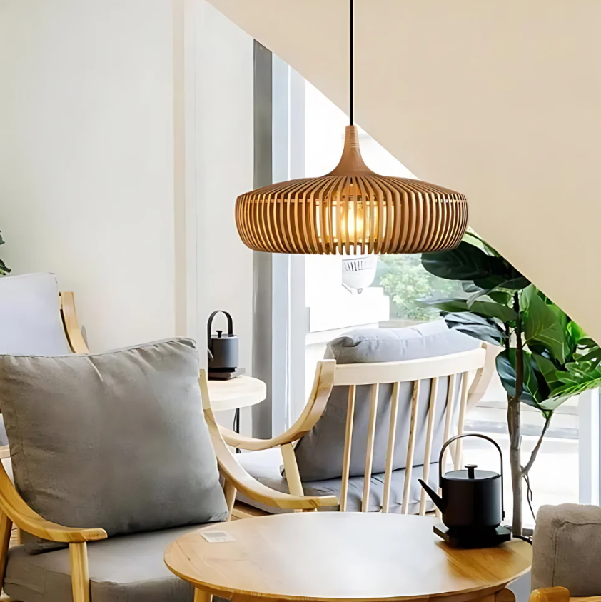 Houten Hanglamp Japandi Design Massief Hout 43cm
