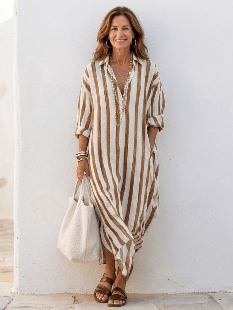 Kyros | Chic Midi Lange Mouwen Dames Jurk 6