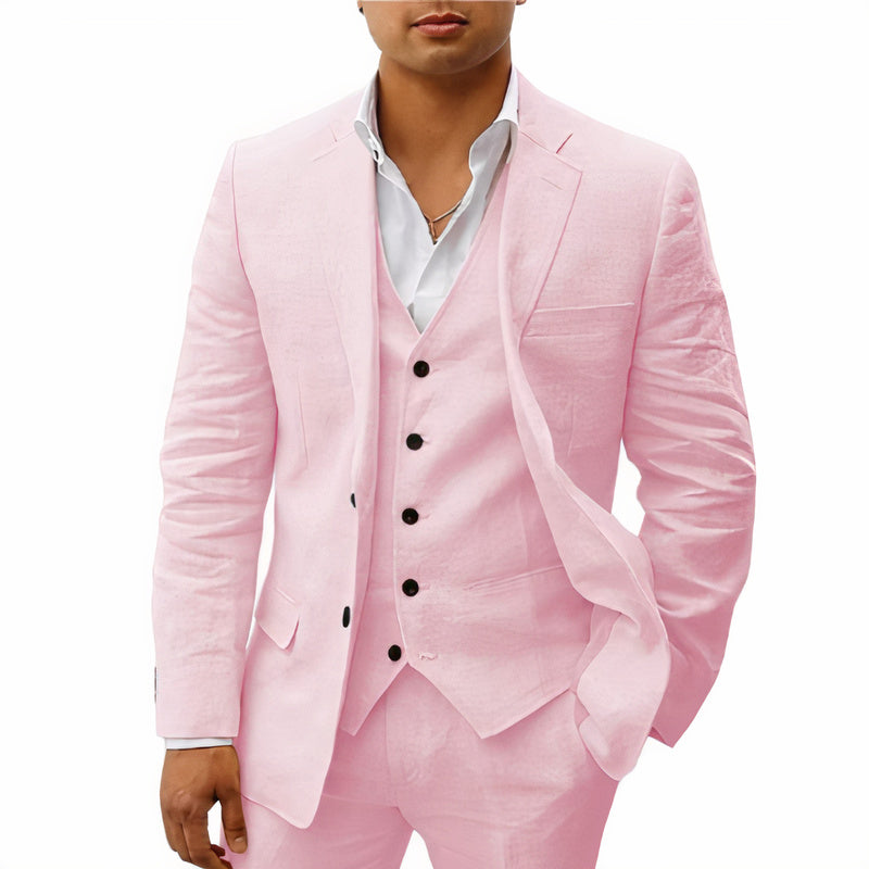 Heren 3-Delig Pak Slim Fit Blazer Gilet Pantalon Formal Bruin