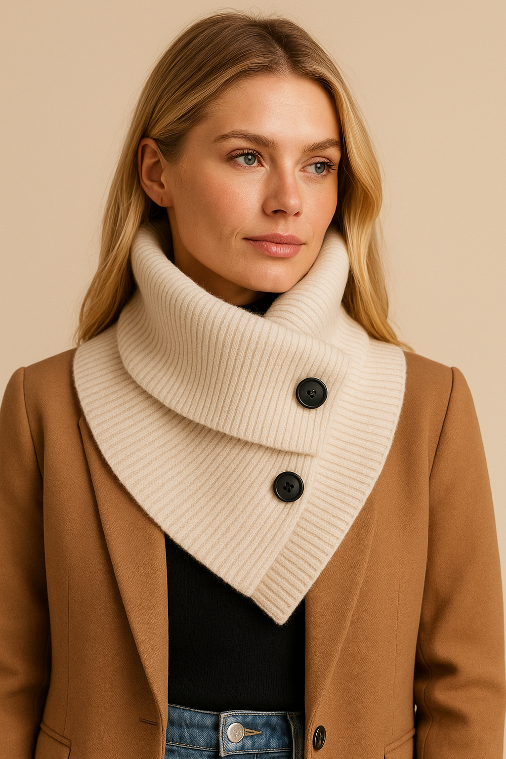 Dames Sjaal Gebreid Warm Col Met Knopen - StudioMarella