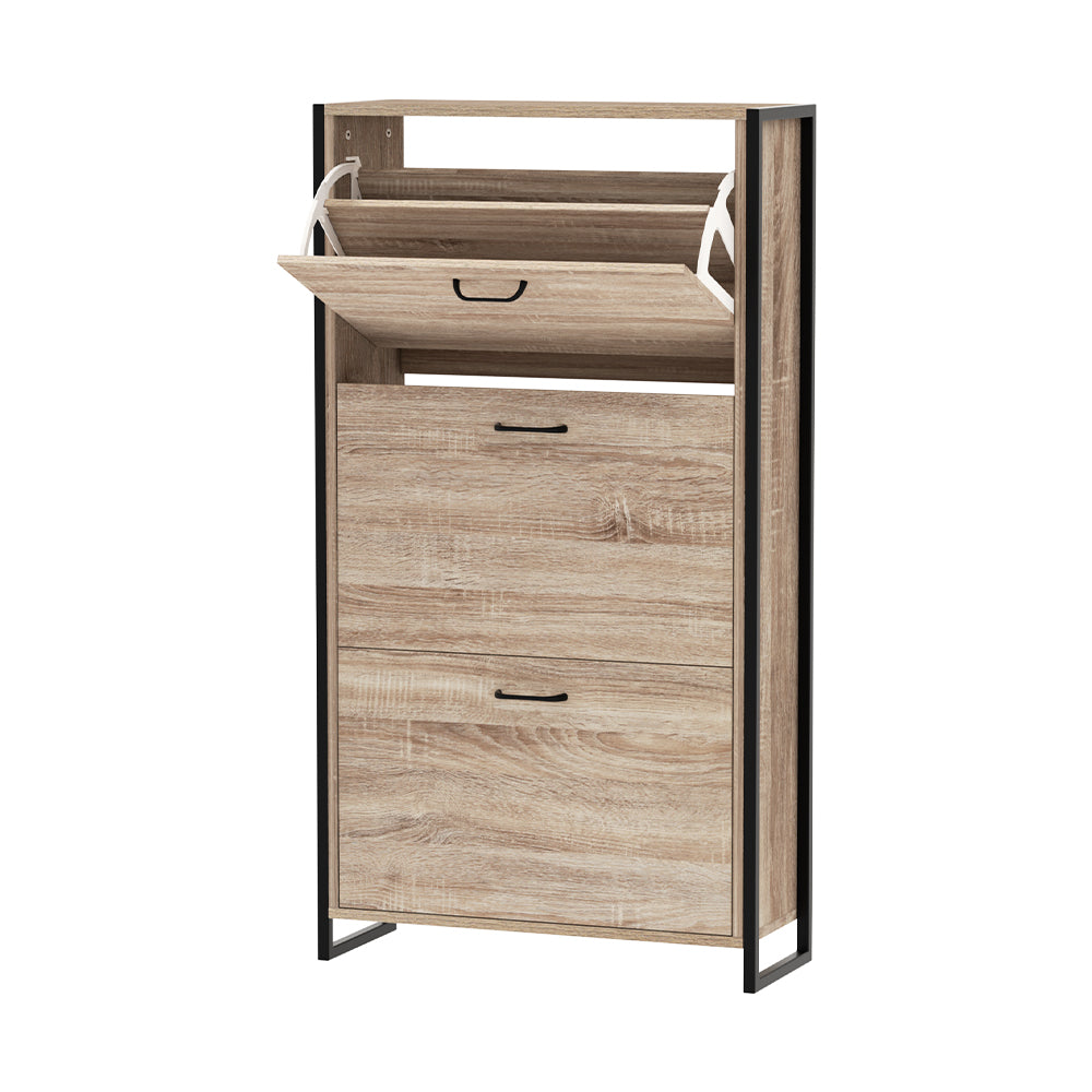 Schoenenkast met Organiser en 24 Paar Opbergcapaciteit – Houten Front en Metalen Frame