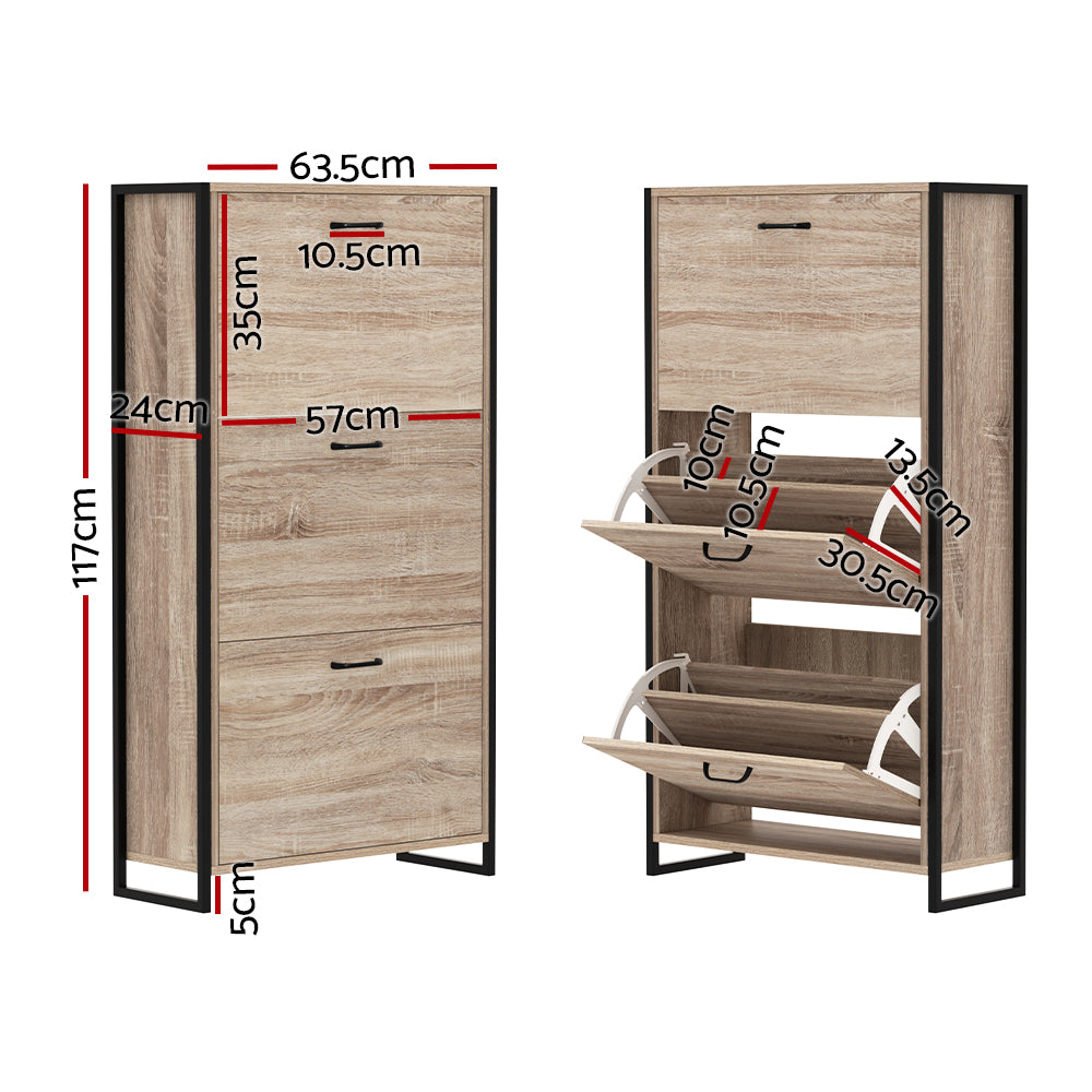 Schoenenkast met Organiser en 24 Paar Opbergcapaciteit – Houten Front en Metalen Frame