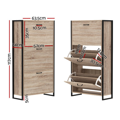 Schoenenkast met Organiser en 24 Paar Opbergcapaciteit – Houten Front en Metalen Frame