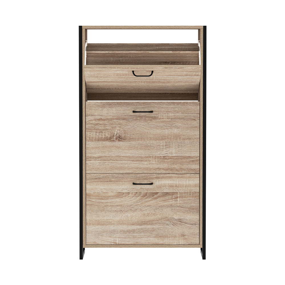 Schoenenkast met Organiser en 24 Paar Opbergcapaciteit – Houten Front en Metalen Frame