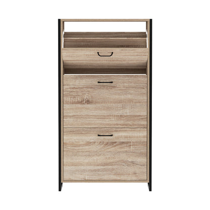 Schoenenkast met Organiser en 24 Paar Opbergcapaciteit – Houten Front en Metalen Frame