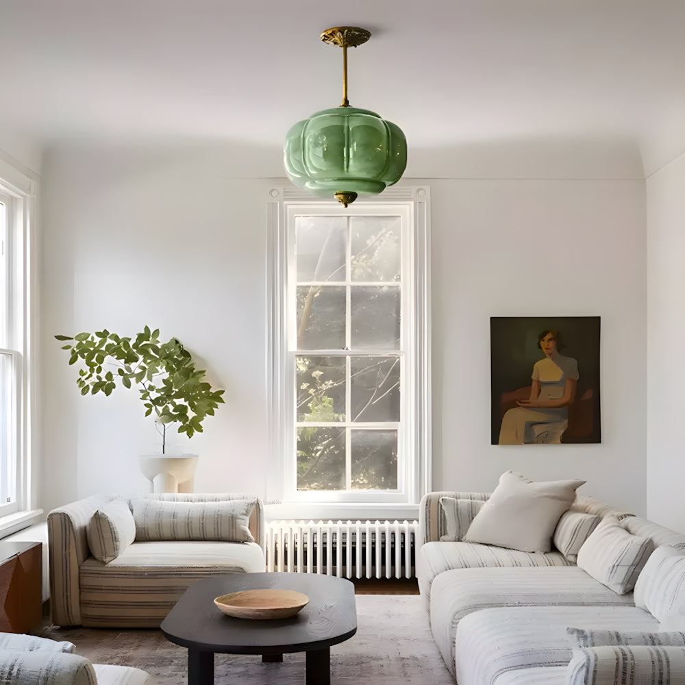 Hanglamp Pompoen Glas Vintage Messing Retro E14 Woonkamer Slaapkamer Hal