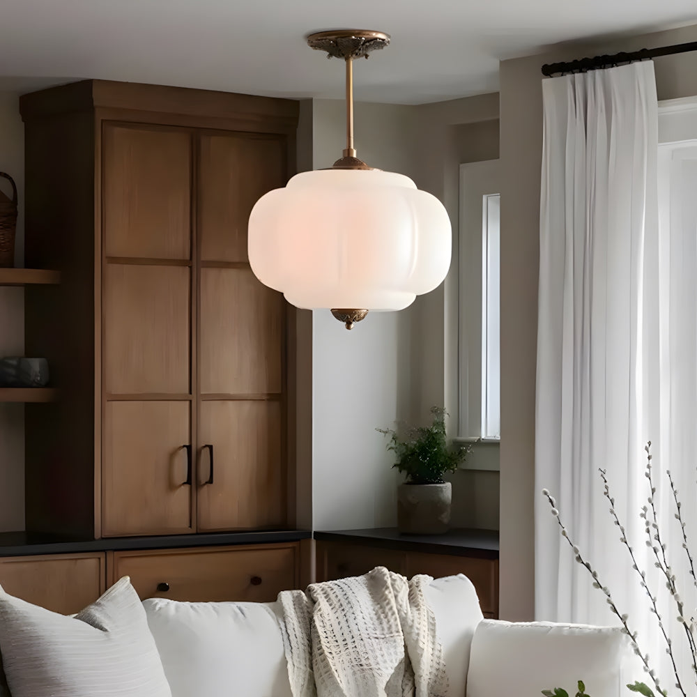 Hanglamp Pompoen Glas Vintage Messing Retro E14 Woonkamer Slaapkamer Hal