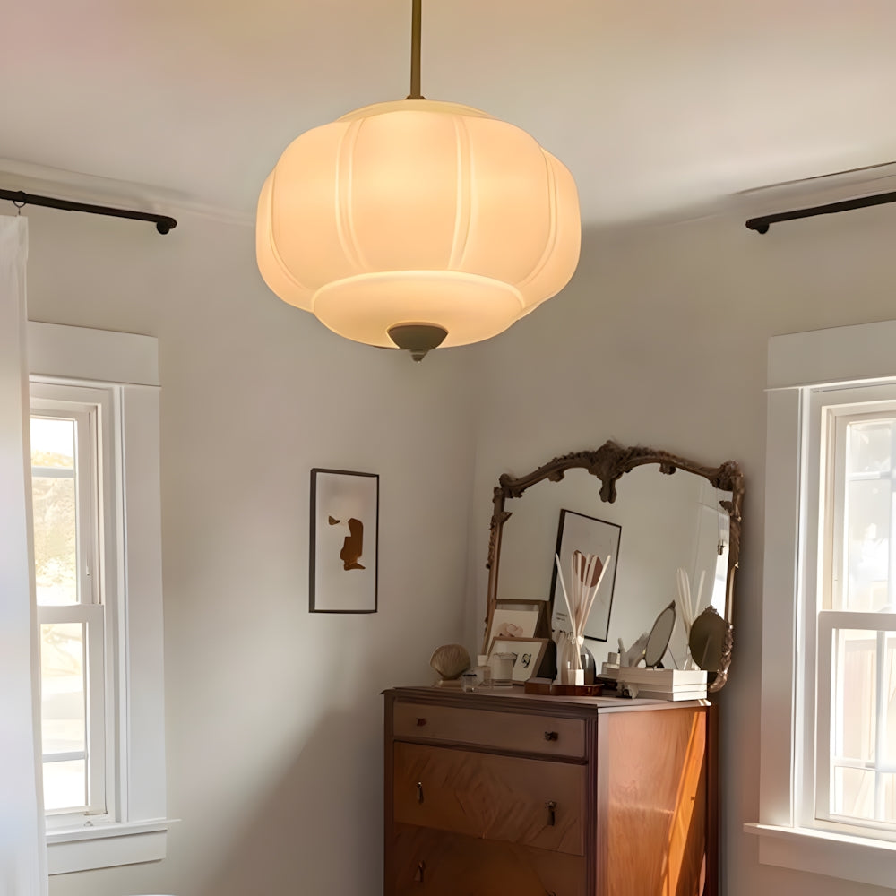 Hanglamp Pompoen Glas Vintage Messing Retro E14 Woonkamer Slaapkamer Hal
