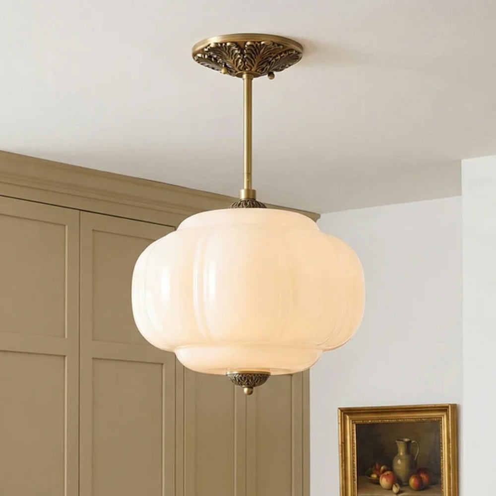 Hanglamp Pompoen Glas Vintage Messing Retro E14 Woonkamer Slaapkamer Hal