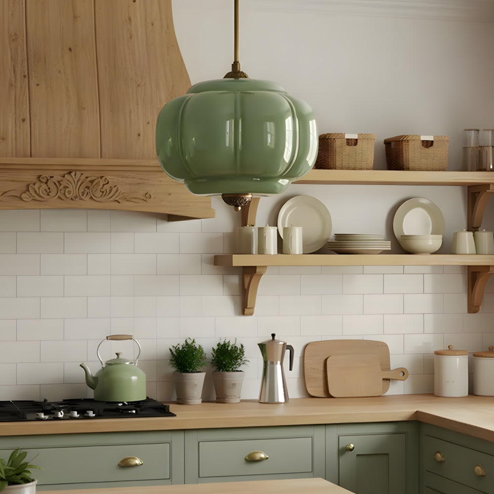 Hanglamp Pompoen Glas Vintage Messing Retro E14 Woonkamer Slaapkamer Hal