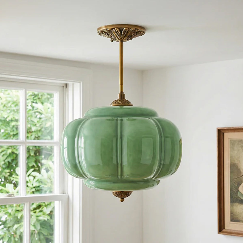 Hanglamp Pompoen Glas Vintage Messing Retro E14 Woonkamer Slaapkamer Hal