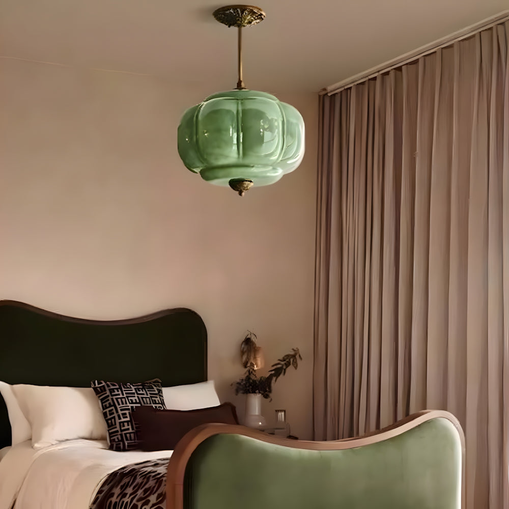 Hanglamp Pompoen Glas Vintage Messing Retro E14 Woonkamer Slaapkamer Hal