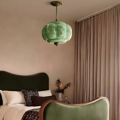 Hanglamp Pompoen Glas Vintage Messing Retro E14 Woonkamer Slaapkamer Hal