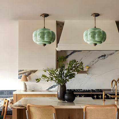 Hanglamp Pompoen Glas Vintage Messing Retro E14 Woonkamer Slaapkamer Hal