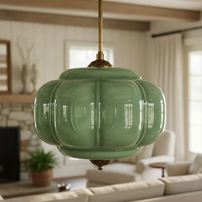 Hanglamp Pompoen Glas Vintage Messing Retro E14 Woonkamer Slaapkamer Hal