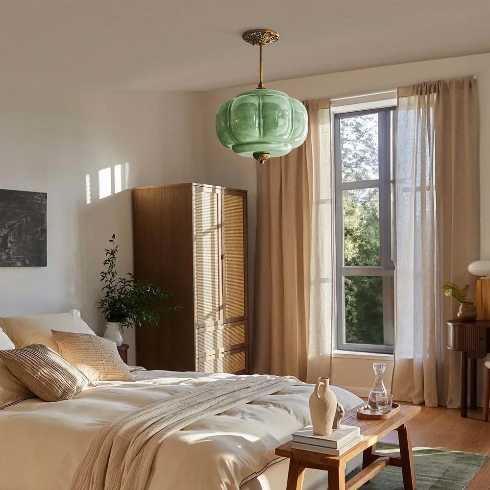 Hanglamp Pompoen Glas Vintage Messing Retro E14 Woonkamer Slaapkamer Hal