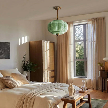 Hanglamp Pompoen Glas Vintage Messing Retro E14 Woonkamer Slaapkamer Hal