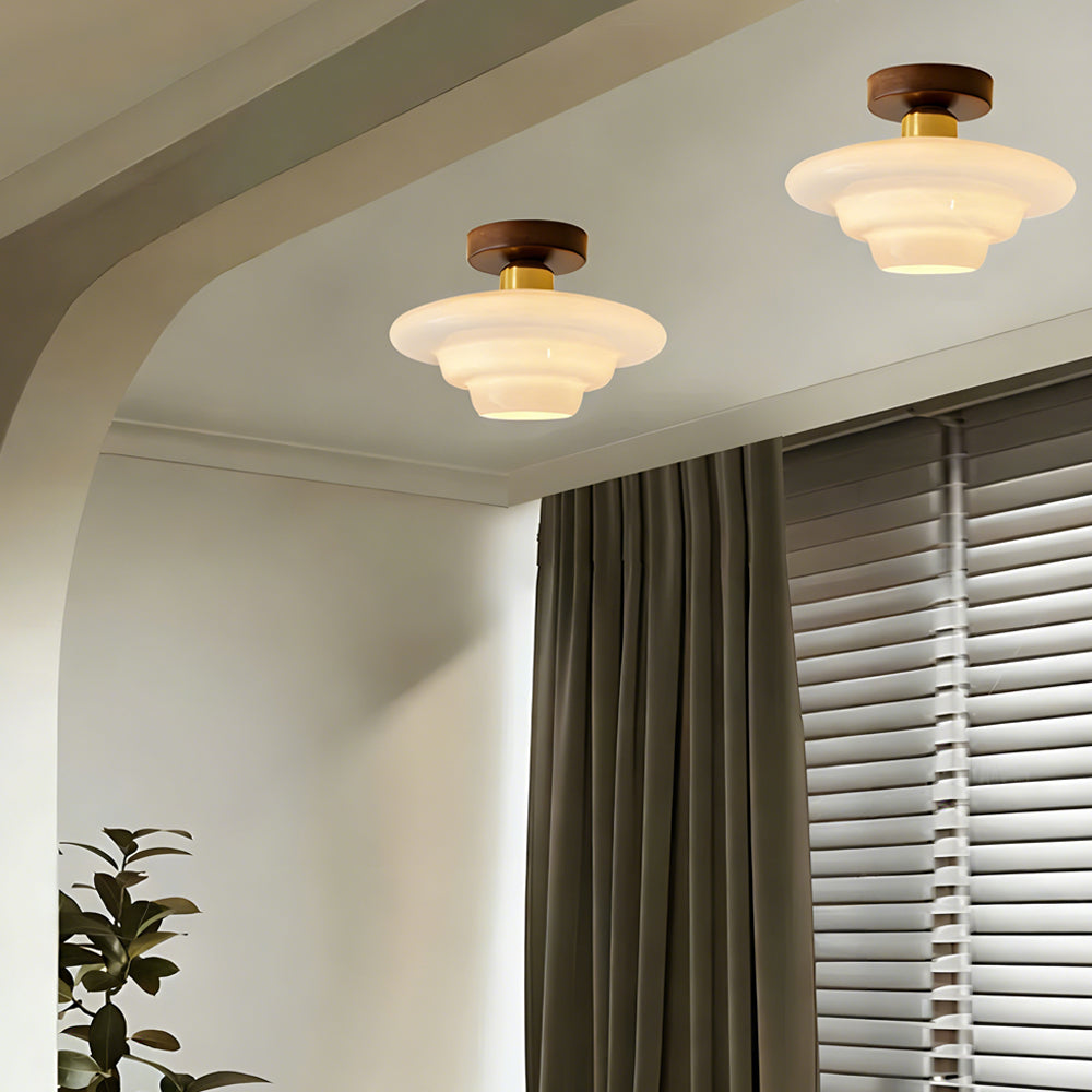Plafondlamp Walnoot Hout Glas Scandinavisch E27 Hal Gang Keuken Eetkamer Nordic Naturel Koper