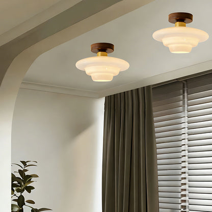 Plafondlamp Walnoot Hout Glas Scandinavisch E27 Hal Gang Keuken Eetkamer Nordic Naturel Koper