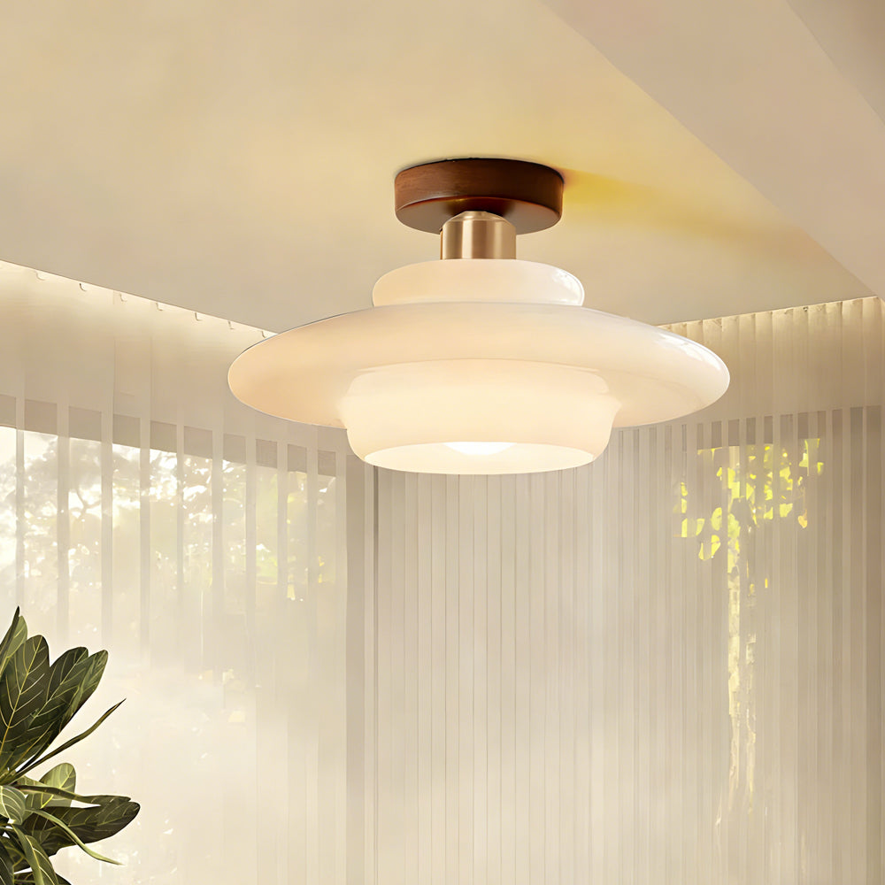 Plafondlamp Walnoot Hout Glas Scandinavisch E27 Hal Gang Keuken Eetkamer Nordic Naturel Koper